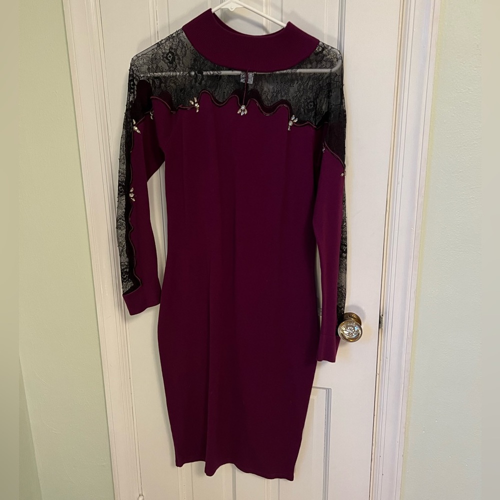 Venus Purple Mesh Sweater Dress